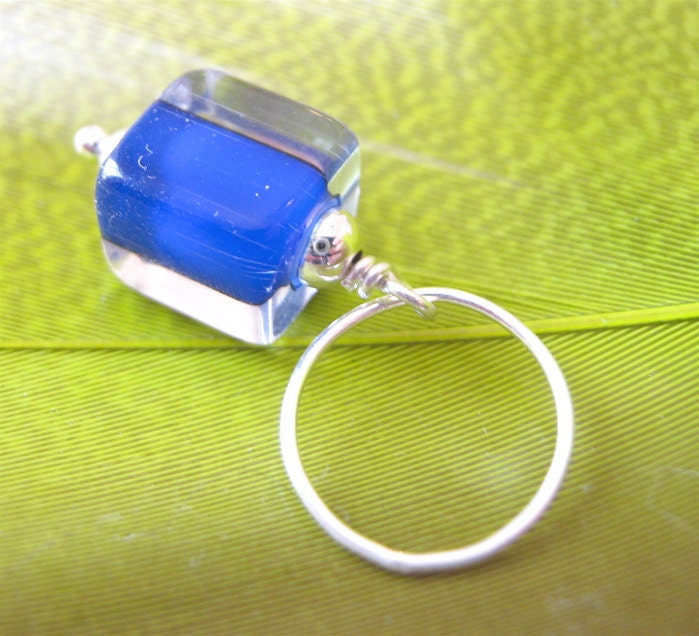 Cobalt Blue and Colorless Glass Pendant on Sterling Silver