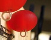 Sale: Real Red Oblate Spheroid Earrings on Sterling Silver Hammered Hook
