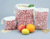 Set of 3 Organic Reusable Vegetable Bags in Red Shells