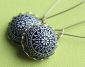 Lucia Earrings - Navy Blue & White Vintage Plastic - Surgical Steel Kidney Earwires