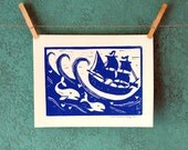 AHOY - linocut print
