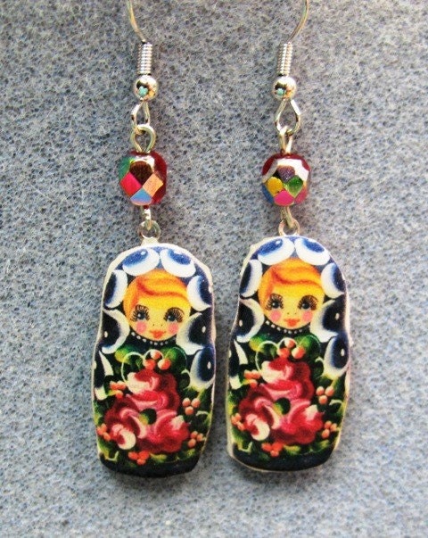Matryoshka Dolls Polymer Clay Kitsch Dangle Earrings 35A
