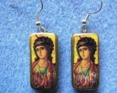 St. Gabriel Angel Catholic Recycled Domino Earrings G1