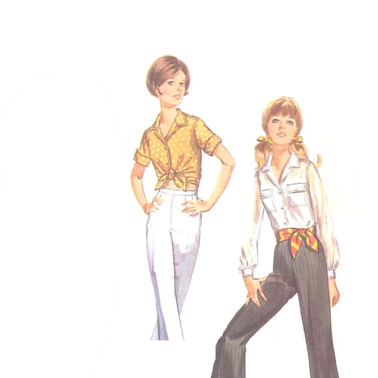 60s Bell Bottom Pants and Shirt vintage pattern 34-25.5-36 mod uncut