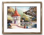 Original Watercolor Painting, Zilker Botanical Garden Gazebo, Free Mat, Ready to Frame 9 x 12