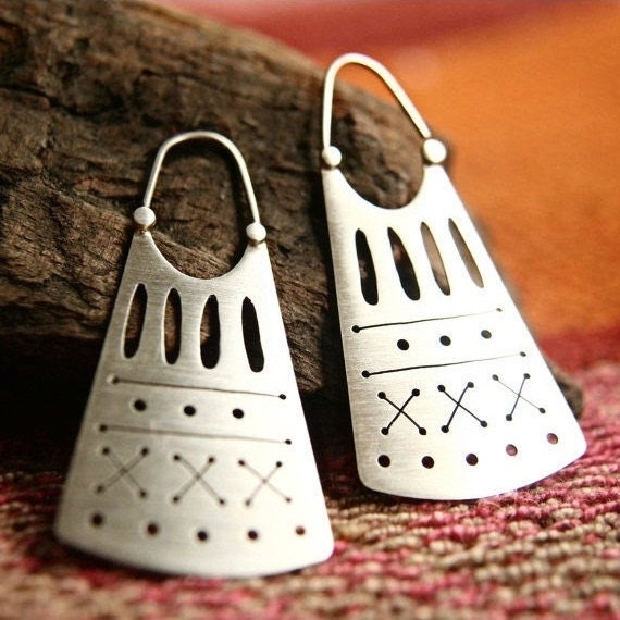 Ethnic Earrings in Sterling Silver - Tribal Earrings - Indian Earrings