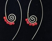 Red coral swirl leave earring