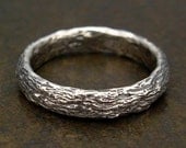 Tree Bark Mens Ring - Woodgrain Band in Sterling Silver - Size 12 to Size 14