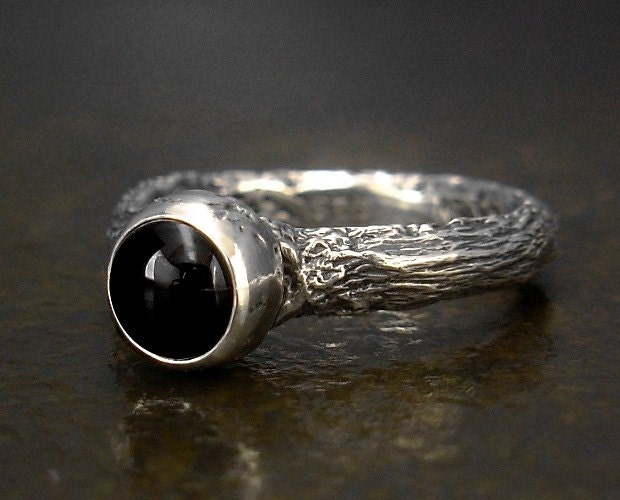 Black Onyx Ring in Sterling Silver - Sticks and Stones Design - sizes 6 to 8.5