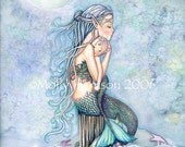 Mermaid Mother and Baby Limited Edition Fine Art Print 11 x 15  'Still Waters'  Fantasy Watercolor by Molly Harrison