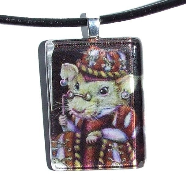 Portrait of a very respectable fairy rat in medieval costume - wearable art necklace featuring print of painting by Tanya Bond
