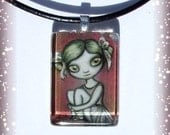 Ballet Pixie - fairy ballerina - glass tile pendant - wearable art necklace featuring print of painting by Tanya Bond
