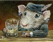 Patricia the rat drinking Baileys on a quiet night out - large fridge magnet - featuring print of a drawing by Tanya Bond