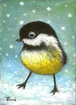 A walk in the snow 5x7 PRINT of a painting by Tanya Bond great for nursery room or as a baby shower gift