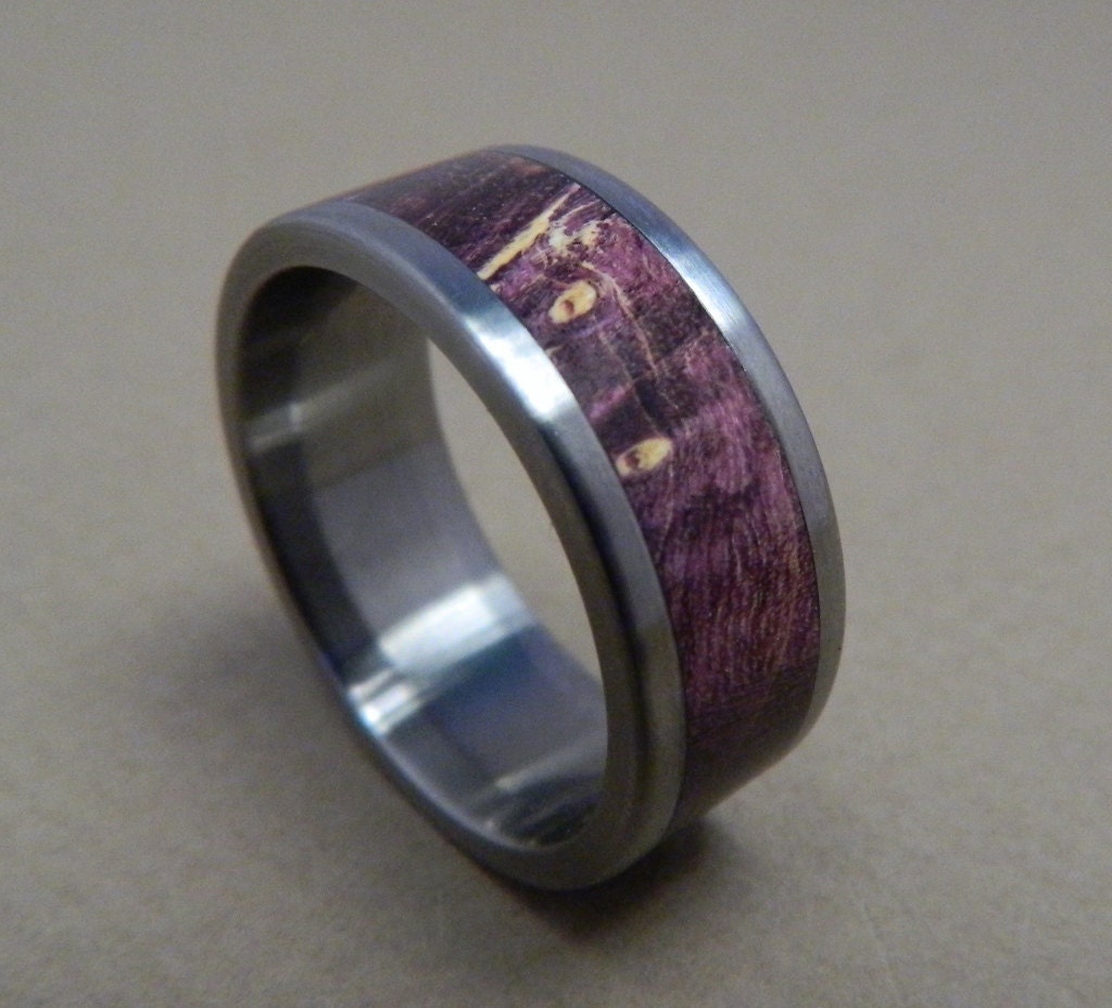 Titanium Ring- Titanium and Purple Box Elder Wood Ring