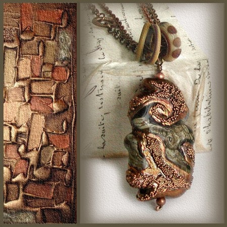 Electroformed Glass Necklace - Lampwork Pendant, Mixed Metal Jewelry