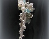 White Pearl Necklace with Swiss Blue Topaz, Labradorite, Sterling Silver