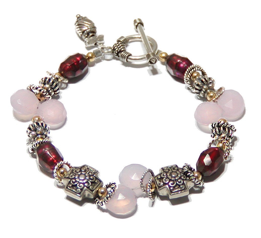 Pink Chalcedony Bracelet - Faceted Pearl and Sterling Silver