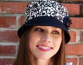 Womens Hat Cloche Hat - Black and White with polka dot flower - Jade