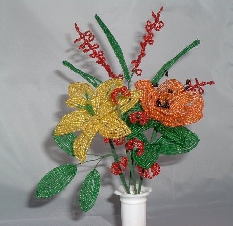 French Beaded Flower Sampler Orange ,Red and Yellow
