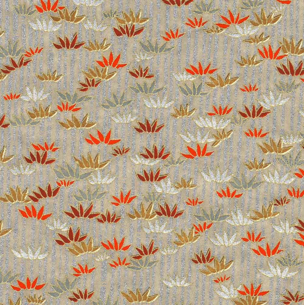 Chiyogami or yuzen paper - silver bamboo, crimson, bright red and dove grey with gold and silver accents, 9x12 inches