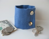 Secret Stash Money Wrist Cuff- Blue Denim- hide your cash, key, jewels in a secret inside zipper