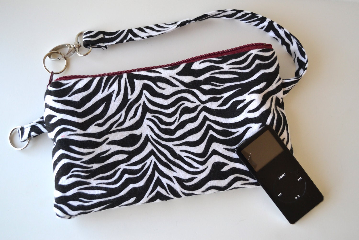 Hip Bag, Wristlet, Cosmetic Bag-  It's the Georgia O'Keefe  Zippit -  -Three in One- Zebra in Black and White