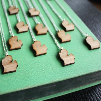 Michigan Mitten Necklace- Wooden