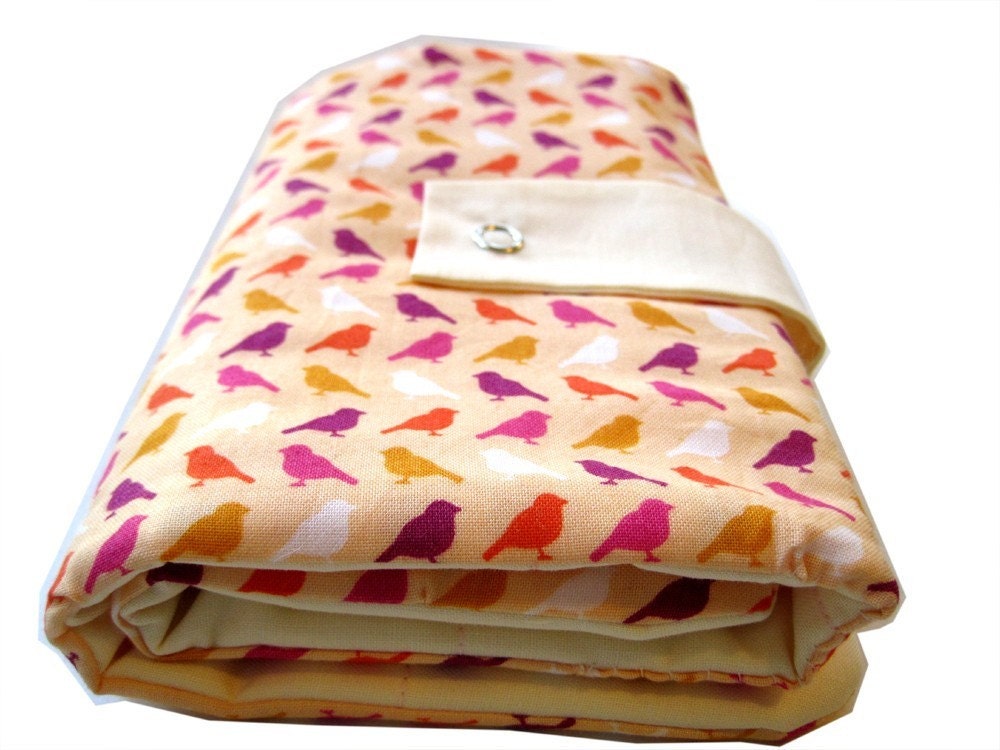 circular knitting needle organizer - peach birds