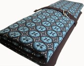 multi purpose knitting needle organizer - chocolate and blue mosaic