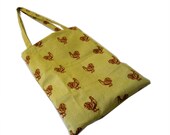canvas tote bag - red hens on yellow