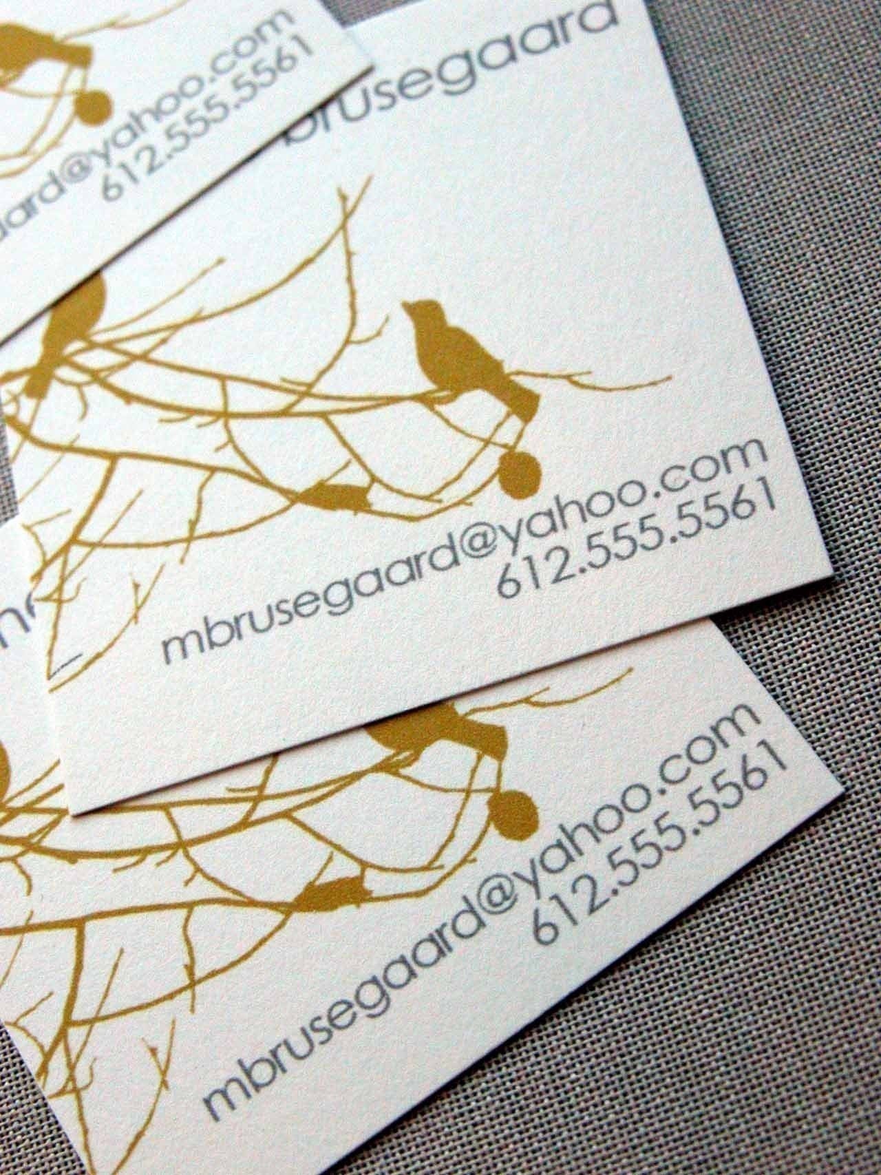 Birds and Branches Calling Cards in Yellow Ochre and Gray