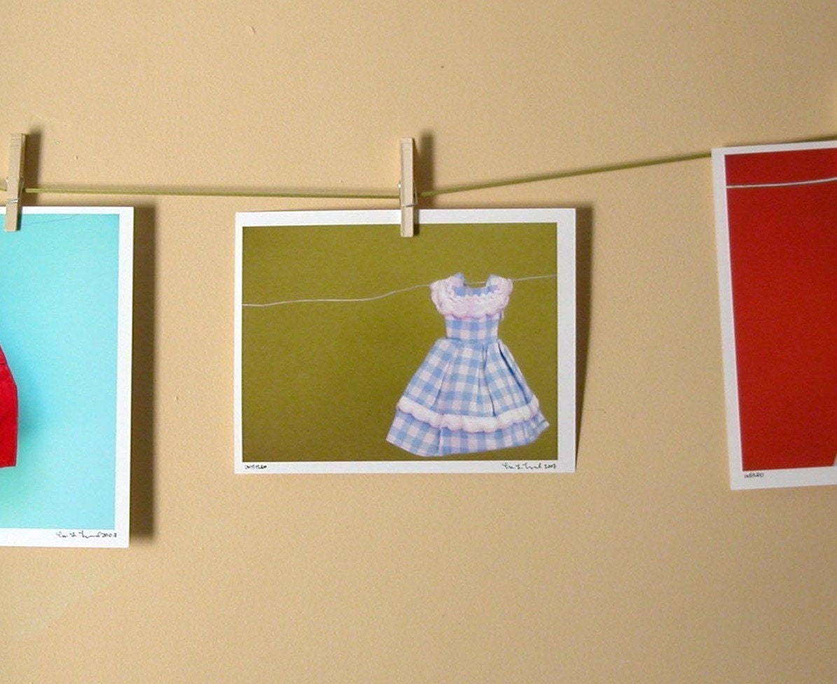 Vintage Gingham Barbie dress on a clothesline-Digital Print