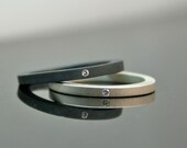 White Diamond Stacking Rings - Wedding Band Set - Matte and Oxidized Black - Engagement Rings - Pair of Two