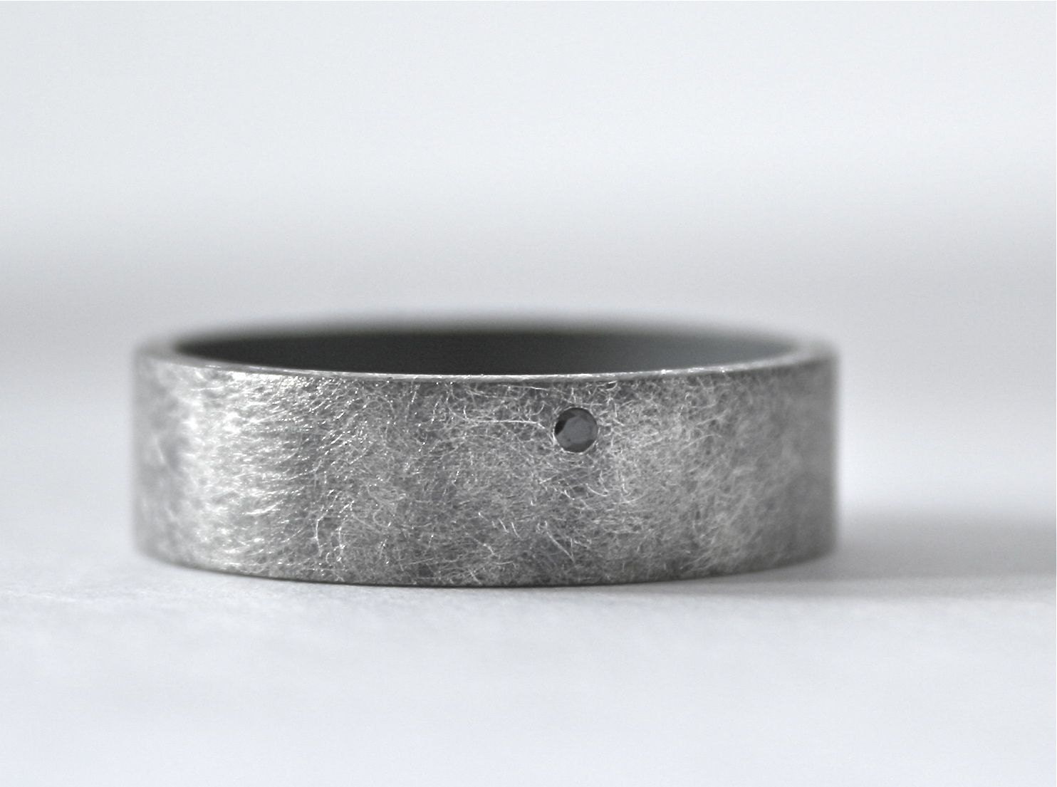 Black Diamond Ring - Wedding Band - Great for Men or Women - Oxidized Sterling Silver