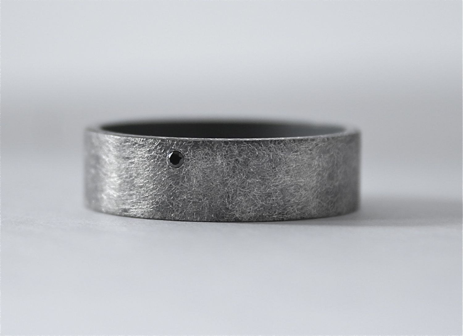 Black Diamond Ring - Wedding Band - Great for Men or Women - Oxidized Sterling Silver