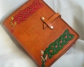 Celtic snakes hand tooled leather journal cover - ravenshold