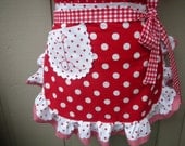 Aprons - Womens Half Aprons - I Love Lucy Apron - Red and White Dot Apron - Fashion