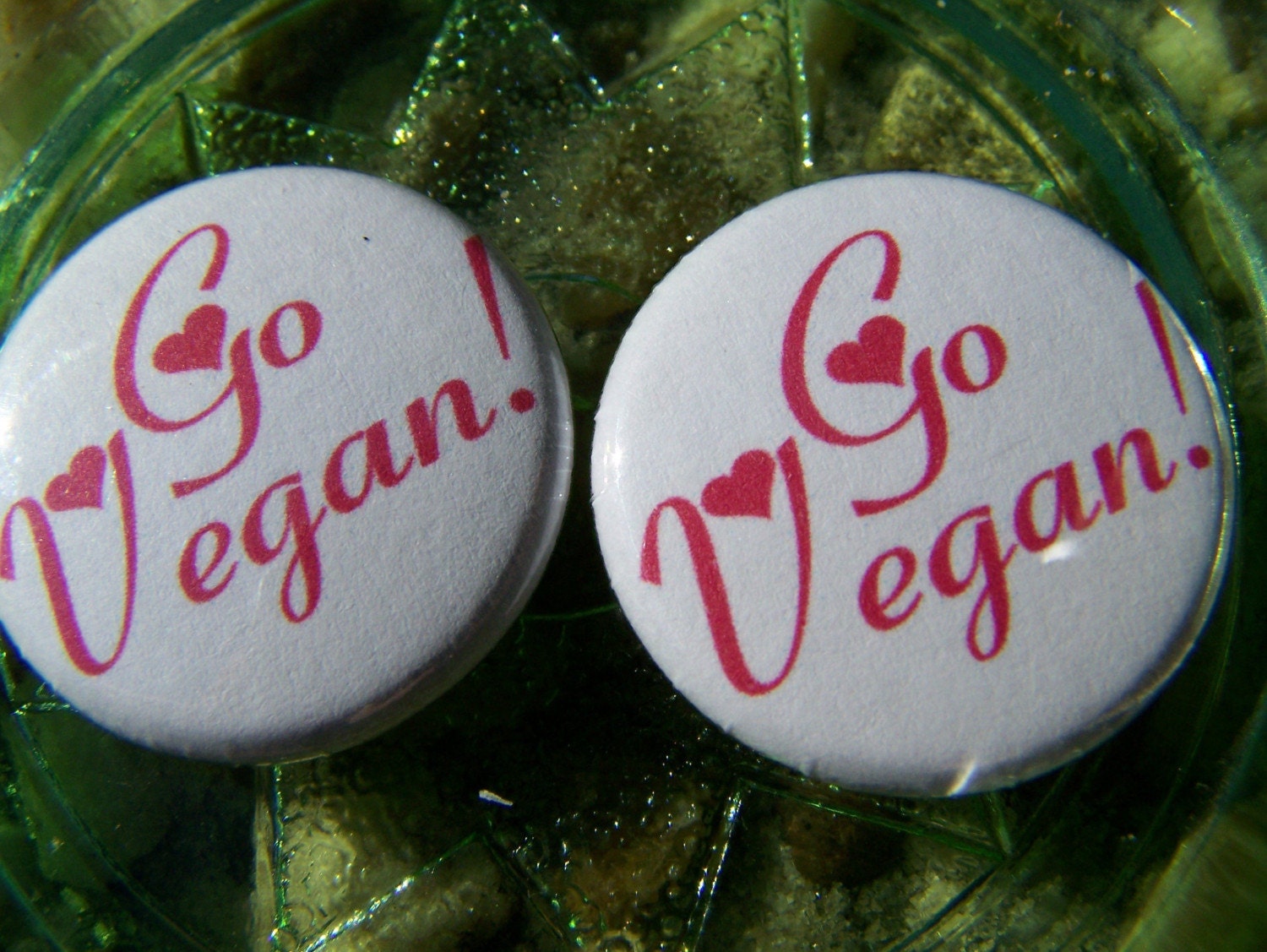 Girly Hearts Go Vegan 1 inch Pinback Button