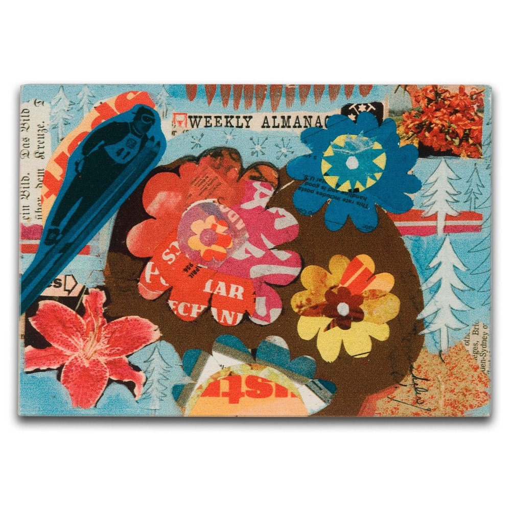 Summer Floral Collage, Flower Art Print on Wood, Winter Wonderland Bouquet DG MINI