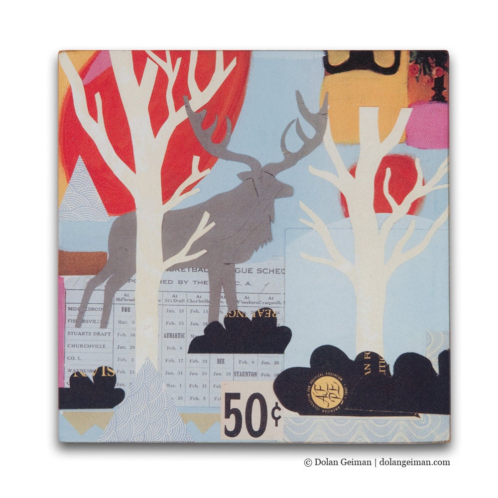 Woodland: Stag DG MINI, Small Art Print on Wood