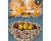 Vintage Letter and Bird Nest Art Print on Paper, Ophelia, 8x10 Print, Painting Reproduction, Summer Love
