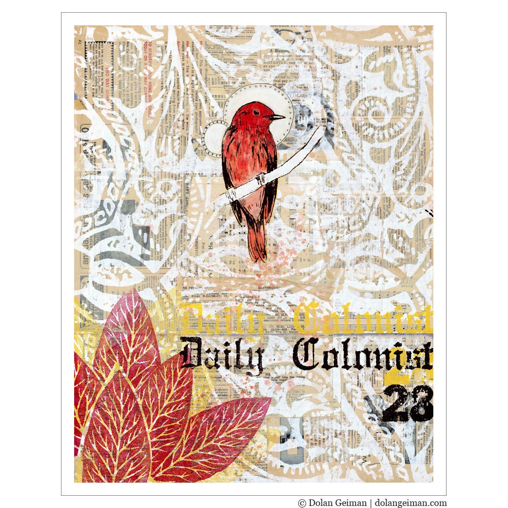 Bird Art Print on Paper, Vermilion Tea, 11x14 Print