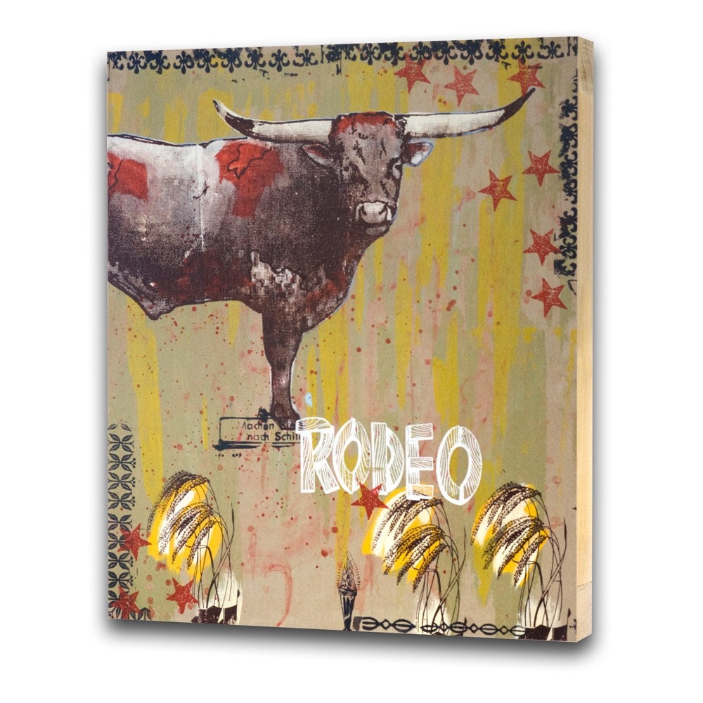 Southern Arts, Texas Bull, Art Print on Wood, Chartreuse Painting