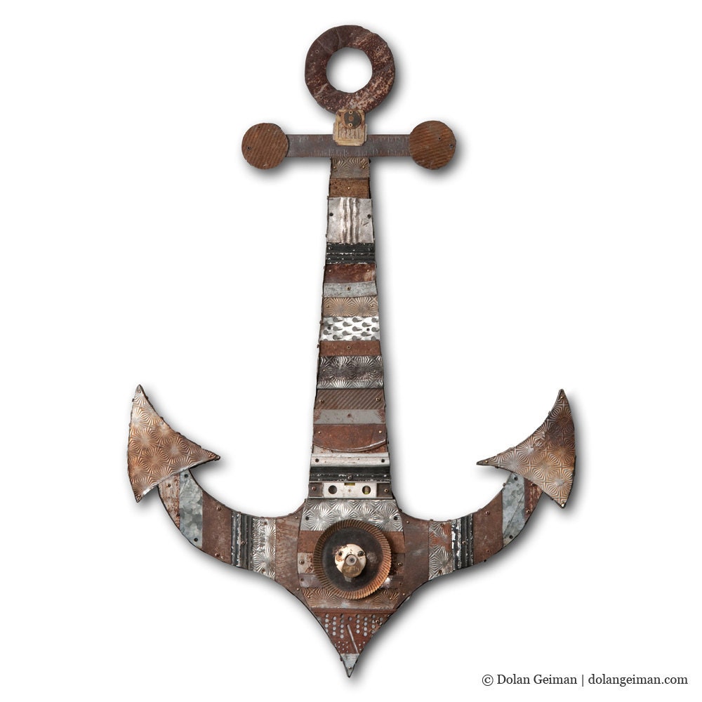 Coastal Decor, Blackbeard's Anchor Original Mixed Media Art, Made to Order, Salvaged Metal Wall Hanging