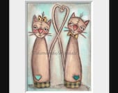 Print of my original folk art childrens painting - A Tail of Two Kitties - Duda Daze