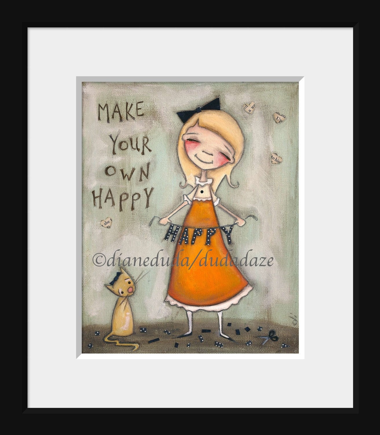 Print of my original folk art childrens painting - Make Your Own Happy