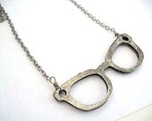 Antiqued Silver Eye Glasses Necklace - Hipster - Retro Style Jewelry - 26 inch chain