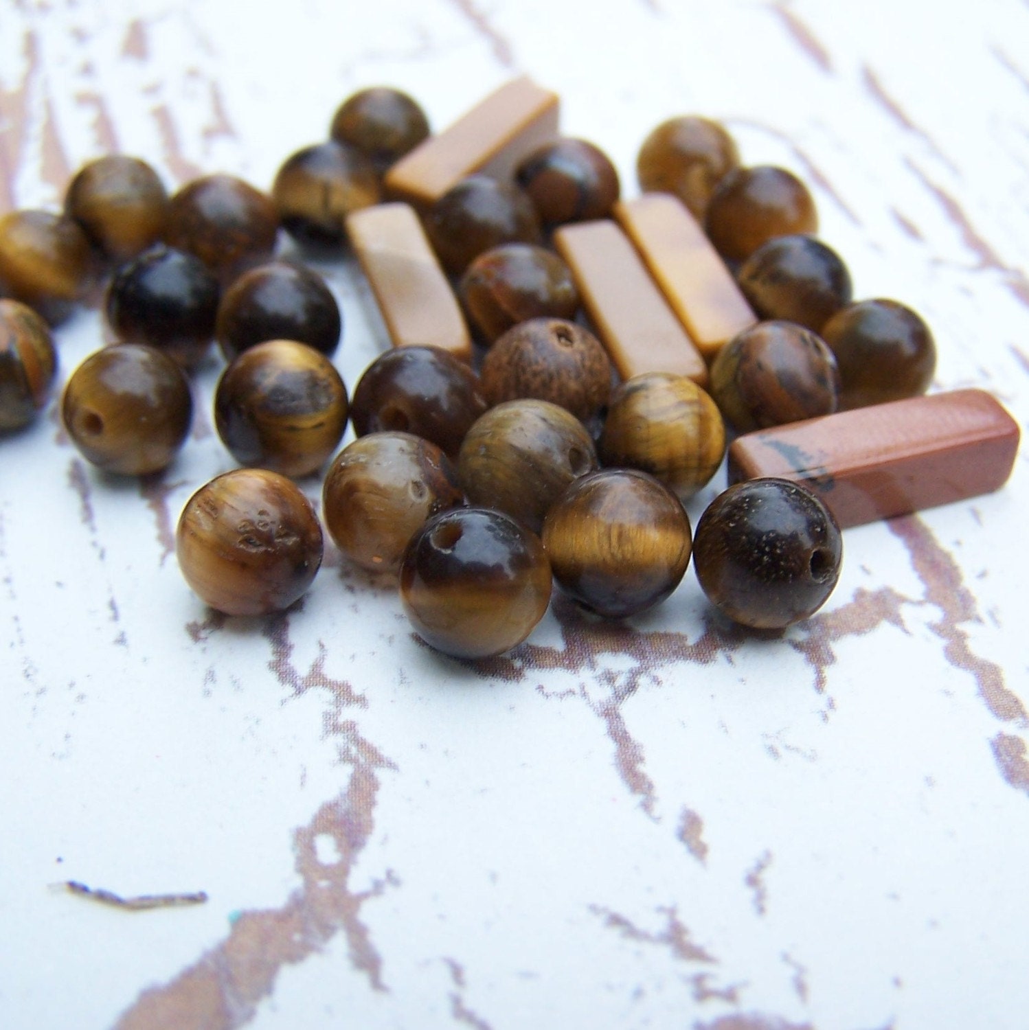 Tigers Eye Bead, Brown Gemstone, Tigereye, Jasper, 32 Beads, Mix