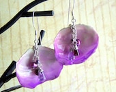Rose Petal Earrings, Sterling Silver, Purple, Gemstone, Pearl